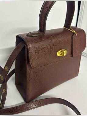 Vintage Coach 4413  Brown Leather Top-Handle Women’s Bag w/ Gold Turn-Lock